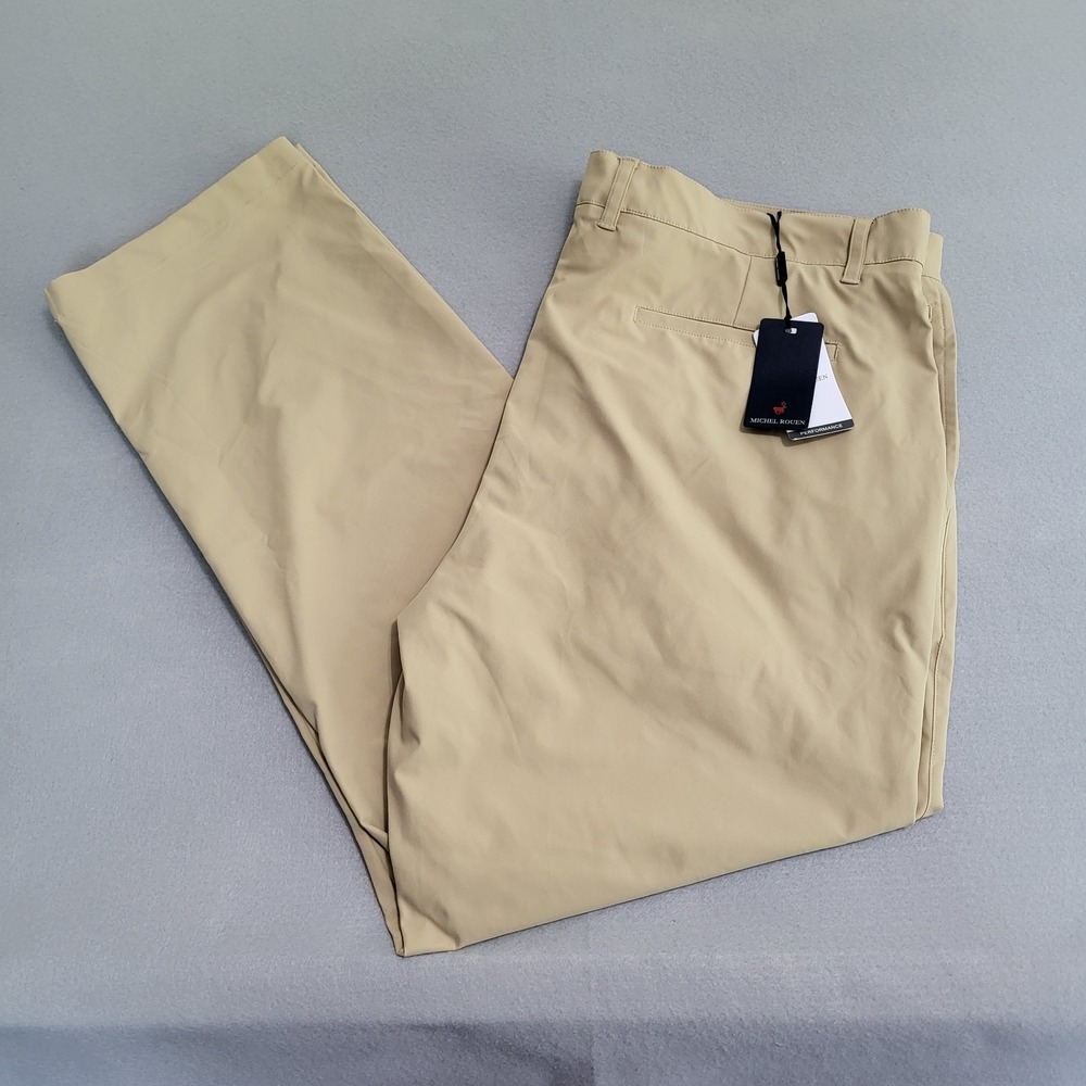 NWT Michel Rouen Proflex Pants Khaki Performance Straight Leg Slacks Men's 40x32